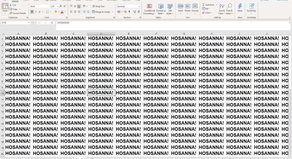 Hosanna in Excel sheets!