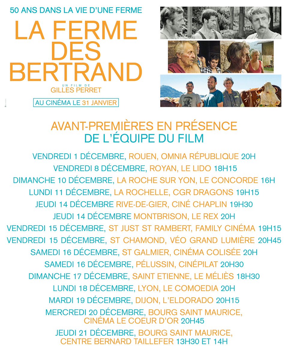Gilles_Perret's tweet photo. Où voir "La ferme des Bertrand" en avant-première en décembre en notre présence ?
Toutes les dates ici ⬇️
@Telerama @Fakir_ @Politis_fr @jour2fete https://t.co/fqR1jINYCj