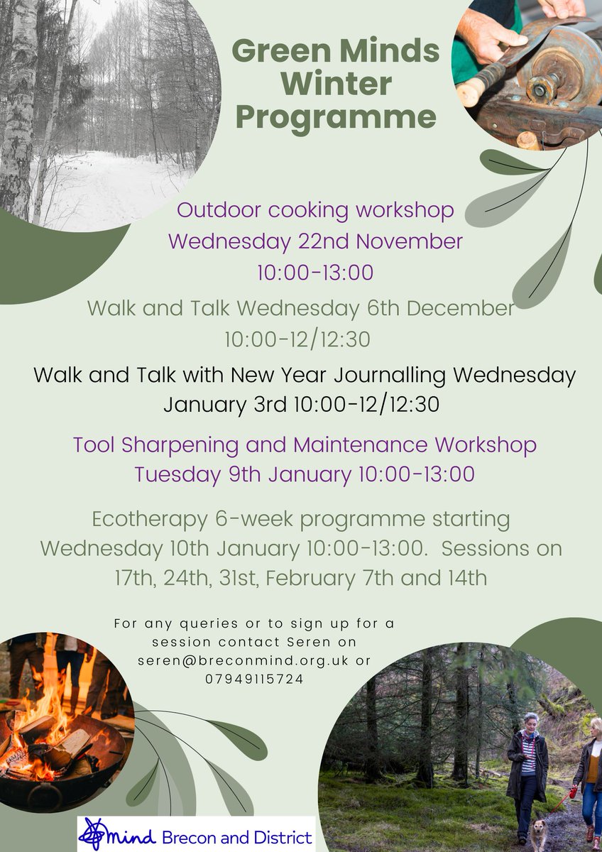 BreconMind's tweet image. Get outside this winter with Green Minds @breconmind for a range of activities to improve your connection with nature, promote wellbeing and meet like-minded people. To sign up to any activities contact Seren seren@breconmind.org.uk or 07949115724 #greenminds #wellbeing