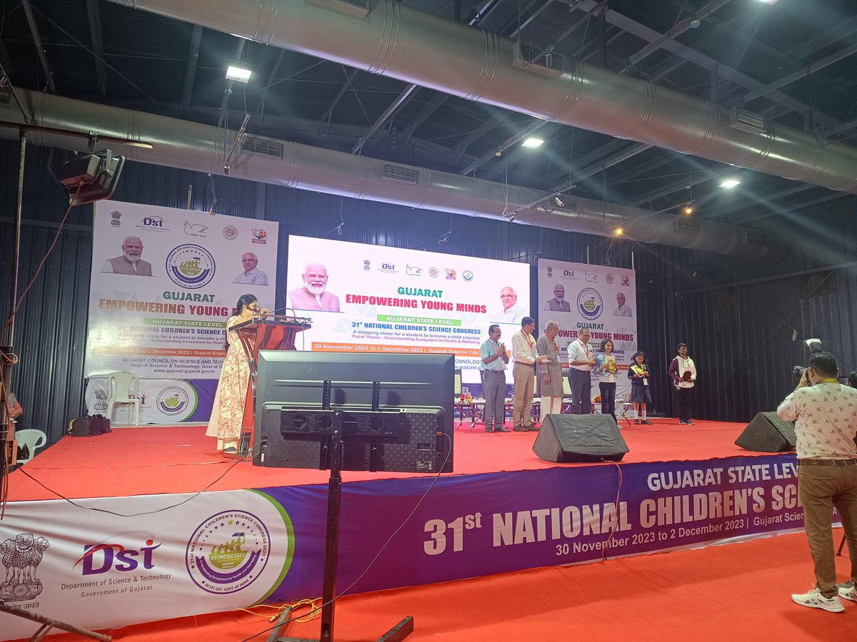 Now it's time for the result announcement of Gujarat State Level 31st #NCSC @GujScienceCity !

Winner Child Scientists will represent the #Gujarat in the 31st #National Children Science Congress ! 🌟🔬 #ScienceInAction
#CreativeIdeas
#Innovation
#Health #Wellbeing 
#Youngminds