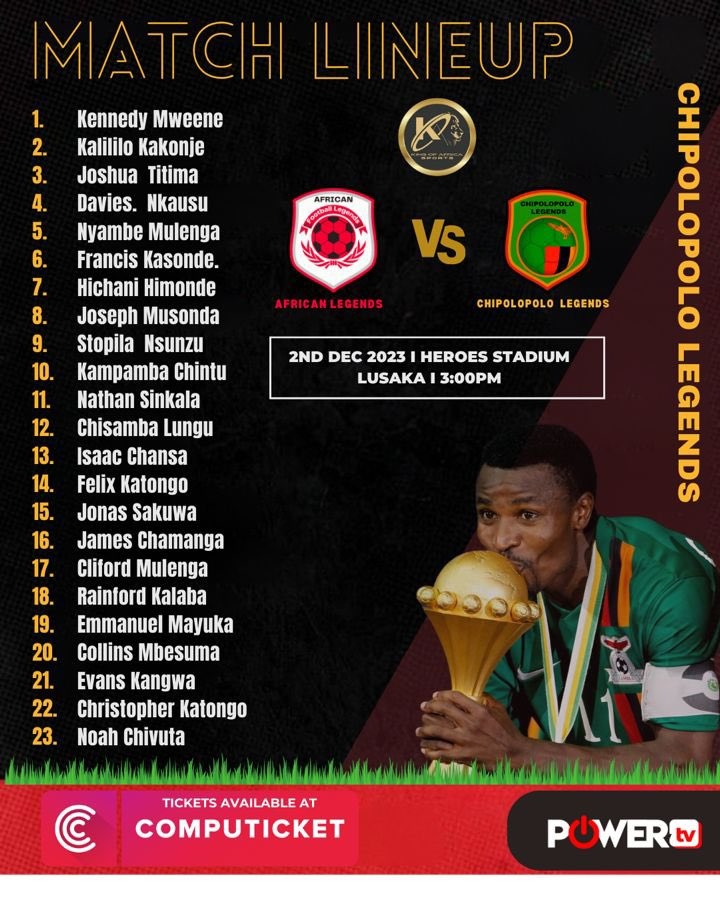 African Legends VS Chipolopolo Legends - today @ 15h00 🏟️ Heroes Stadium - Lusaka