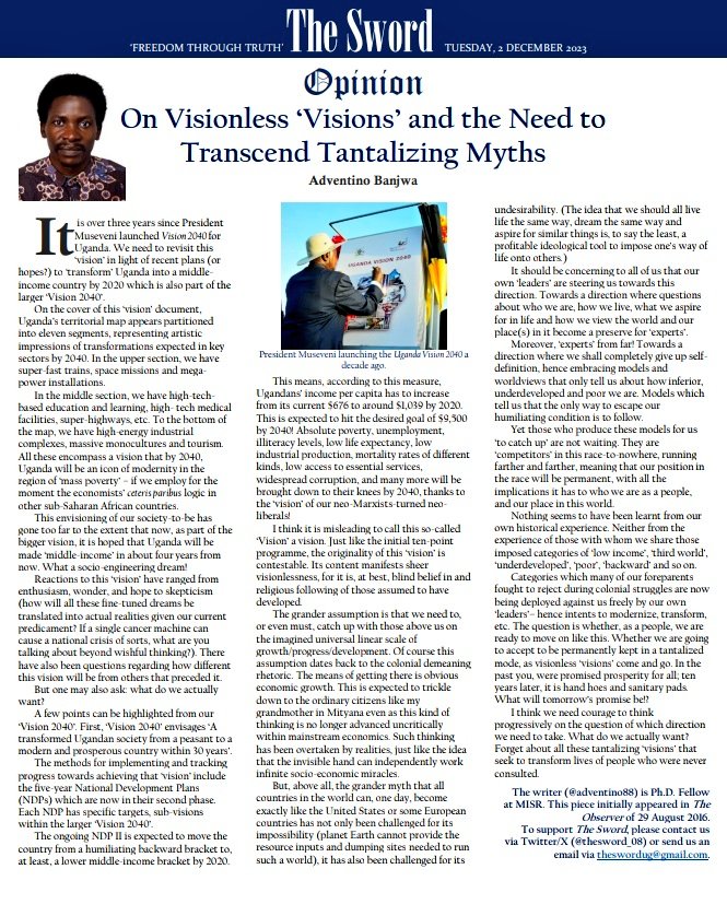 thesword_08's tweet image. "[I]t is misleading", feuds @adventino88 "to call this so-called ‘#Vision2040’ a vision. Just like the initial ten-point programme, the originality of this ‘vision’ is contestable. Its content manifests sheer visionlessness, for it is, at best, blind belief in and religious
1/2