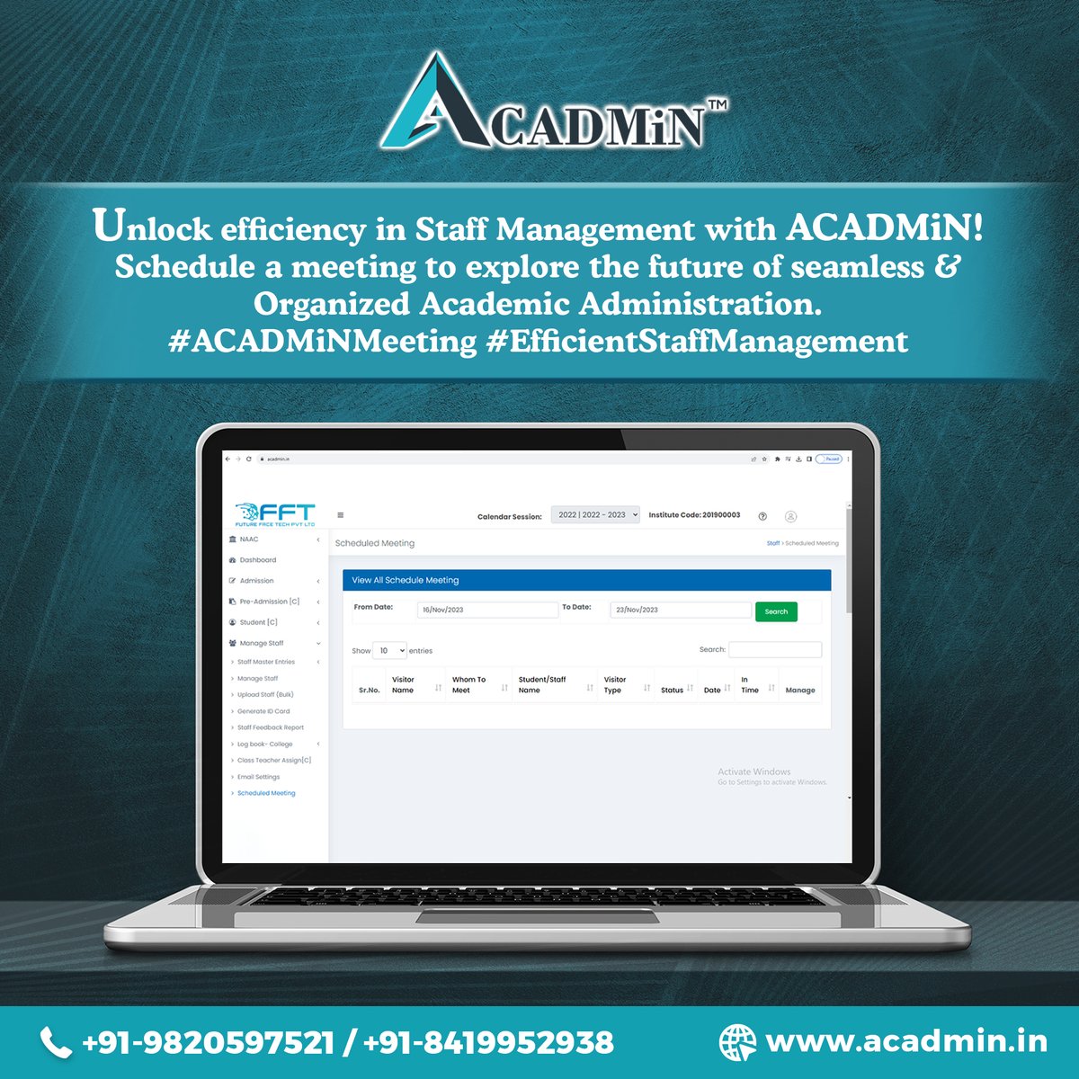 FutureTPartner's tweet photo. Revolutionize academic admin with ACADMiN! Schedule now for peak efficiency.
Tap the link in the bio or visit our official website https://t.co/K1xAzw9QlC
#AcademicExcellence #FutureOfEducation
#education #erpsystem #ACADMiN #cloudbased #erpsystem #educationerp #admissions #ERP https://t.co/oUApckFKaE