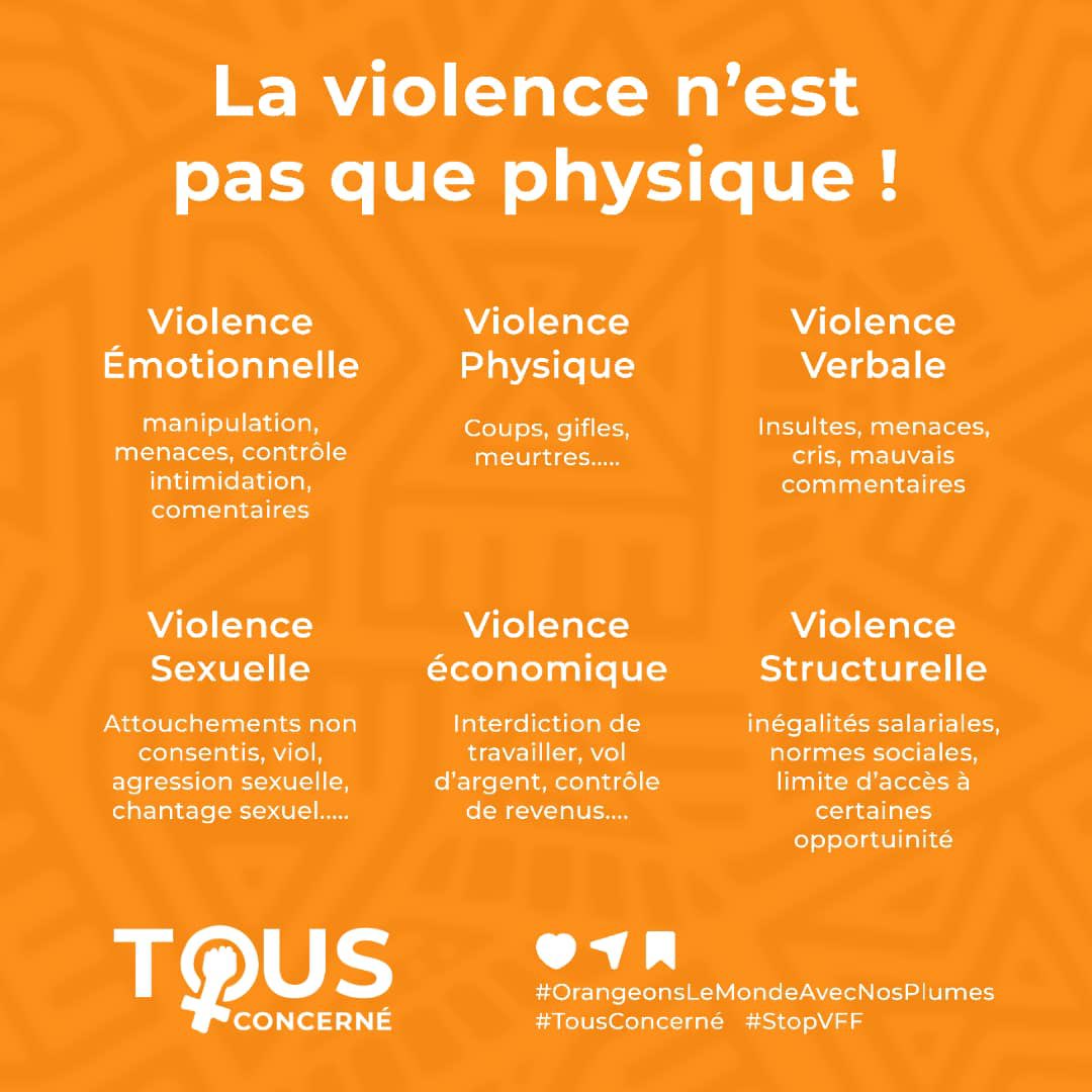 Les violences basées sur le genre vont bien au-delà des coups. Elles se cachent dans les mots, les actes, les systèmes. Ensemble, brisons le silence, éradiquons ces injustices.
#TousConcerné #OrangeonsLeMondeAvecNosPlumes  #StopVFF