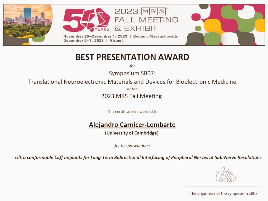 Congratulations @AlejCarnicer for receiving a best presentation award @Materials_MRS