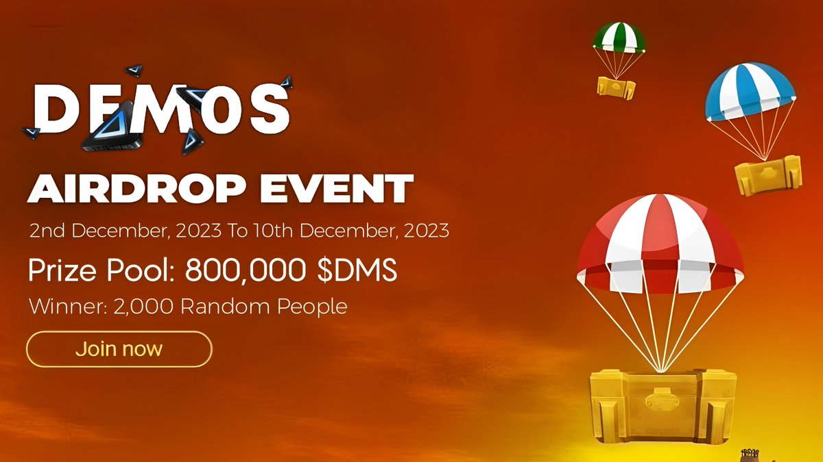 AirdropBrotherX's tweet photo. 🪂 Airdrop: Demos Network
💸 Reward: 300 $DMS
🏆 Winner: 2,000 Random
👥 Top 100 Referal: 200,000 $DMS Pool
📅 End date: 10th December

🔗 Airdrop Link: https://t.co/rGOAqqX7nm

🔘 Do the tasks on the bot &amp; submit your data

#Airdrop #Airdrops #Bitcoin #BSC #Crypto #DemosNetwork https://t.co/FaahLsseoW