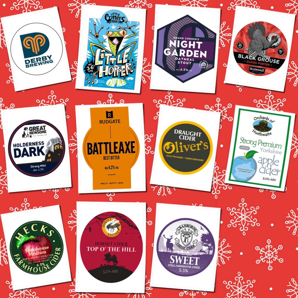 Open from midday with Cass with these delights 👉🏼 @DerbyBrewingCo @LittleCritsBrew @RoundCornerBeer @AllendaleBrewCo @greatnewsome @rudgatebrewery @oliverscider #OrchardsOfHusthwaite @HecksCider @DorsetNectar @CC_Cider 

#RealAleFinder Beer Board: bit.ly/3ozQGbs