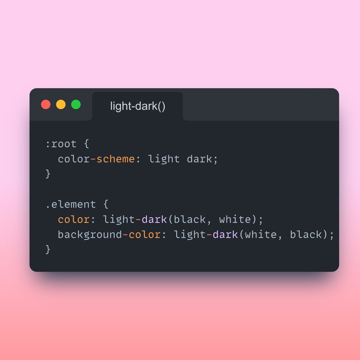 #Firefox 120 has a new feature: `light-dark(black, white)` color function.

The new #CSS function will choose a color based on the `color-scheme` property value, or the user preference.

This CSS function replaces the long `<a href="/media/">🎅</a> (prefers-color-scheme: dark)` previously used.