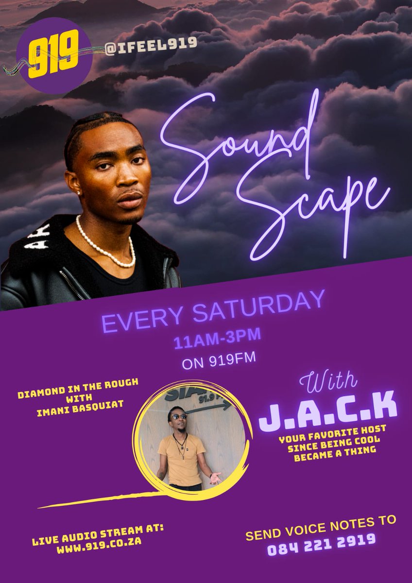 TsholoMaestro's tweet photo. We are live on-air π» #SoundscapeWithJack on @Ifeel919 11am till 15pm. For this weeks #DiamondInTheRough we hangout with @ImaniBasquiat π« https://t.co/sowJU0adwR