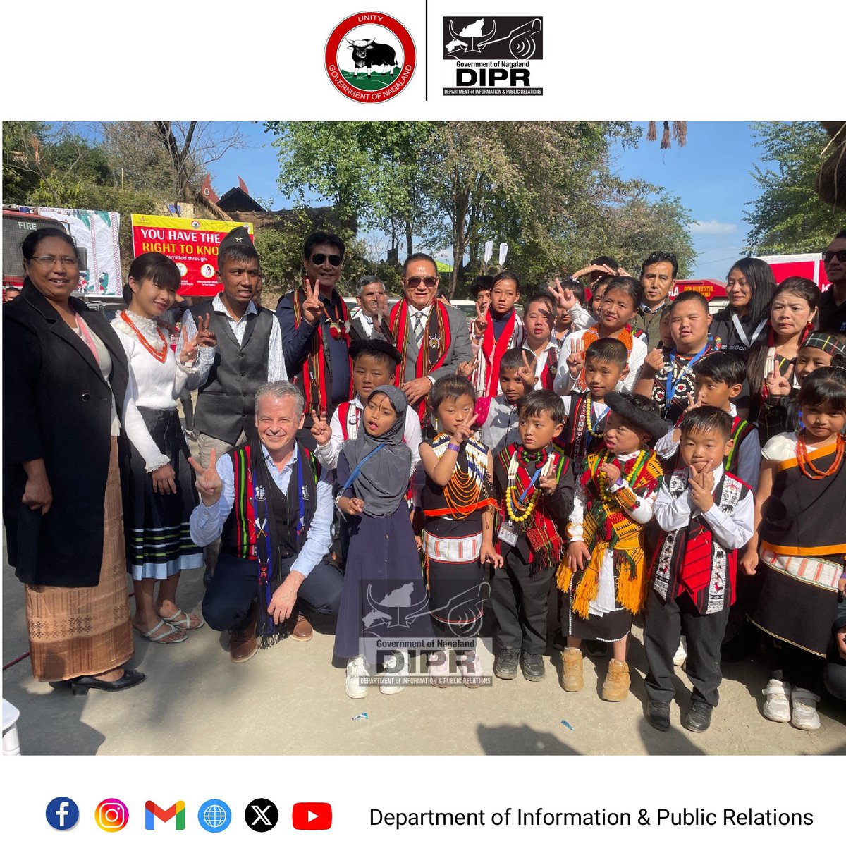 Dy Chief Minister, Planning & Transformation, National Highway, T. R. Zeliang, H.E. Dr. Victor Echeverri Jaramillo, Ambassador of Colombia to India, MLA, A. Pongshi Phom and other officials along with Cherry Blossom School students at SDG One Stop Destination, Kisama