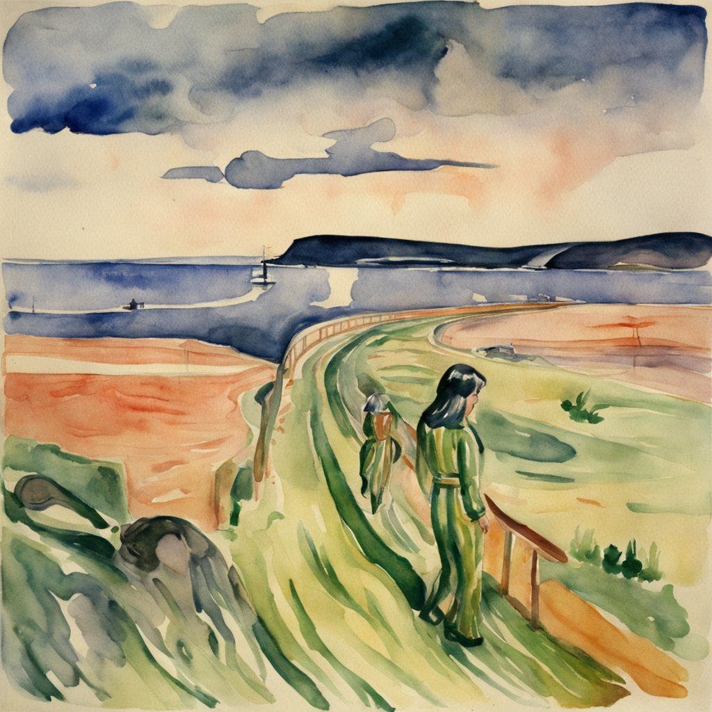 A watercolor scene whispers the serenity of a seaside walk. The fluidity of the medium perfectly captures the softness of the sky and the gentle embrace of the sea breeze. #WatercolorWhispers #SeasideSerenity #ArtisticWanderlust