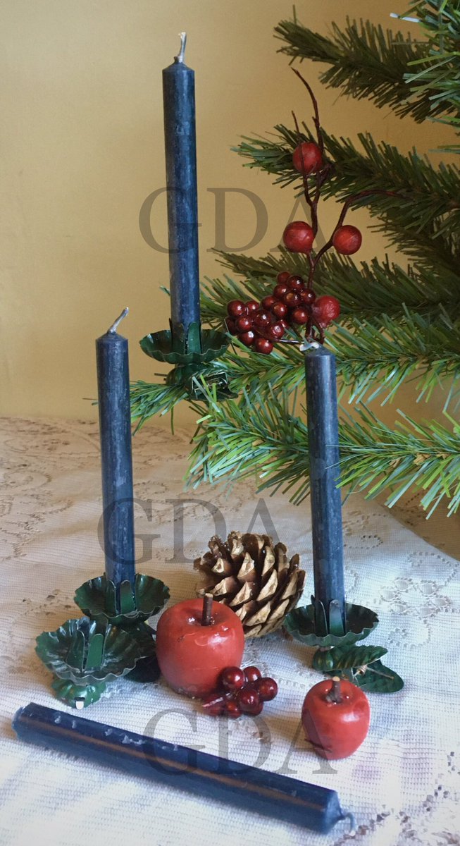 A quirky set of four vintage candle clips teamed up with pine scented black candles. See them and more at, Dieudonneart.com/antiques #UKGiftHour #ukweekendhour #ChristmasGiftIdeas #interiors #decor #candles #gifts #vintage #black #UKGiftAM #christmas #shopsmalluk
