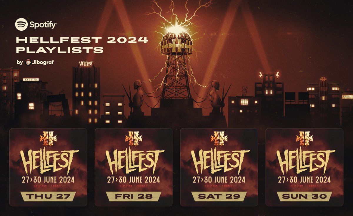Jibograf's tweet photo. Mes playlists @hellfestopenair 2024 sur @Spotify  pour chaque jour : Top 3 tracks pour chaque groupe. MAJ annulations, remplacements et running order.
1️⃣ JEU https://t.co/9VaclqrEWv
2️⃣ VEN https://t.co/tzmlSdJ6F4
3️⃣ SAM https://t.co/UseDTaBfH9
4️⃣ DIM https://t.co/1Iunf8vkev https://t.co/vkXnjE1oZL