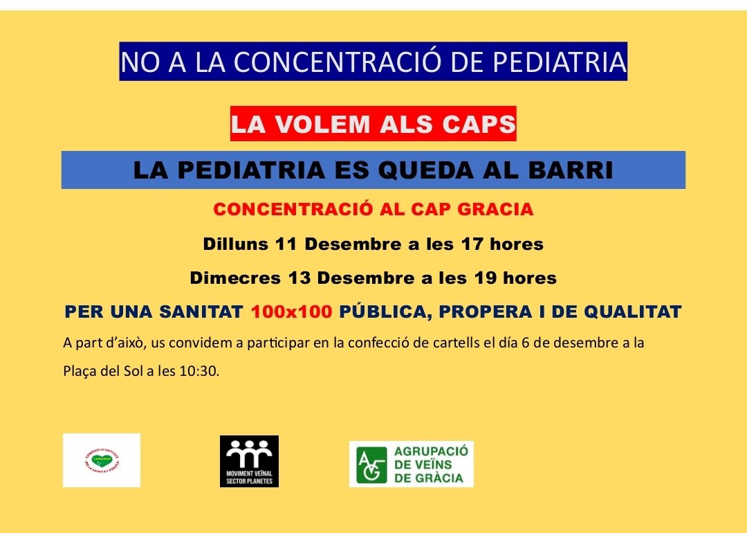 LA PEDIATRIA ES QUEDA AL BARRI.

Defensem la pediatria al nostre CAP.
<a href="/Aj_Sabadell/">Ajuntament Sabadell</a> <a href="/govern/">Govern de Catalunya</a> <a href="/manelbalcells/">Manel Balcells</a> <a href="/MareaBlancaSbd/">MareaBlanca Sabadell</a> <a href="/AsVecinosBadia/">ASOC VECINOS D BADIA</a> <a href="/AVG_Sabadell/">AVG_Sabadell</a> <a href="/DiariDeSabadell/">Diari de Sabadell</a> <a href="/RadioSabadell/">RàdioSabadell</a> @