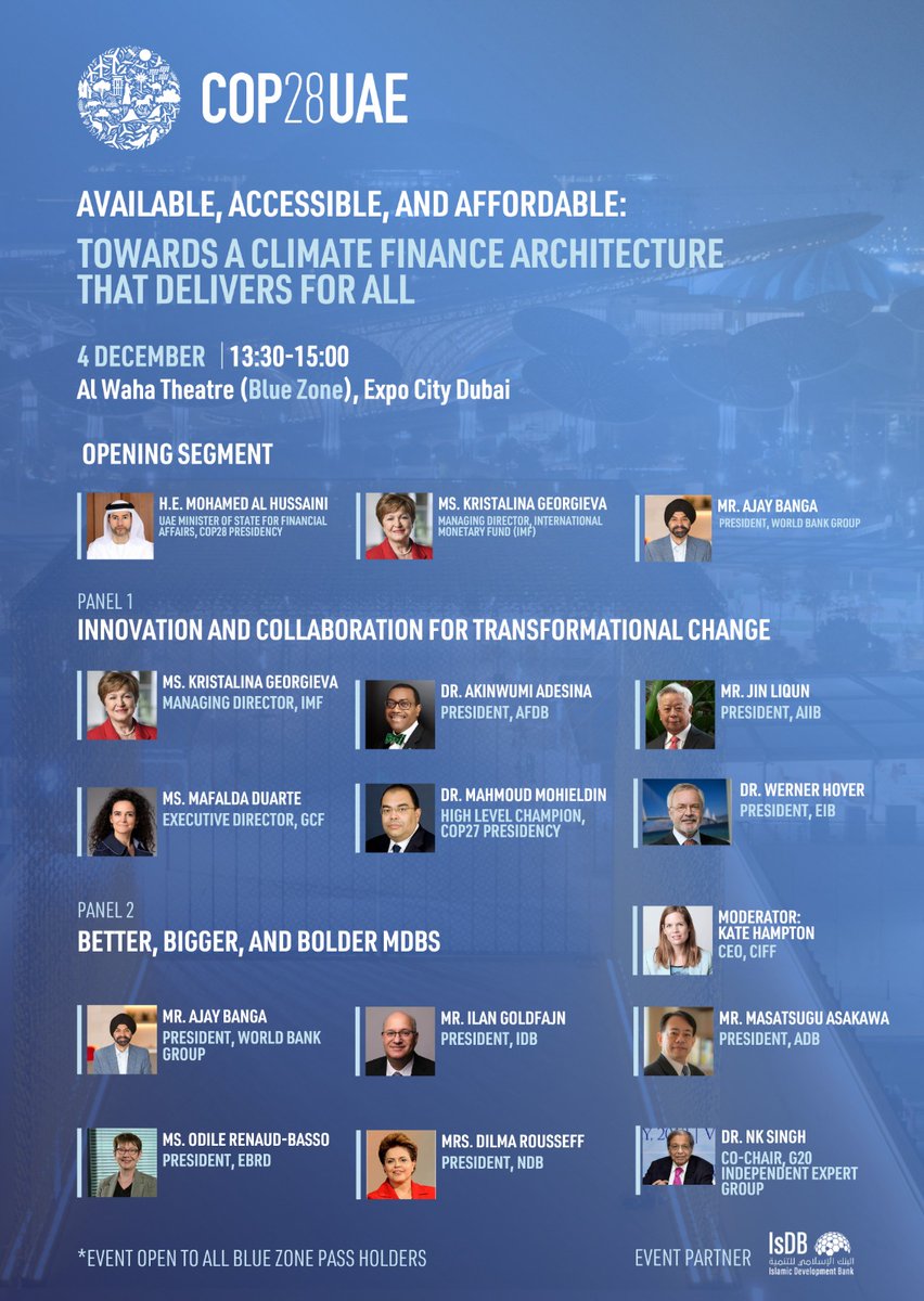 The EBRD (@ebrd) on Twitter photo Our <a href="/OdileRenaud/">Odile Renaud-Basso</a> is taking part in the flagship #COP28 Presidency event on the 4th of December!
Join heads of key MDBs, IMF & multilateral climate funds to showcase concrete progress on the agenda of IFI reform.
cop28.com/en/schedule/av… Our <a href="/OdileRenaud/">Odile Renaud-Basso</a> is taking part in the flagship #COP28 Presidency event on the 4th of December!
Join heads of key MDBs, IMF & multilateral climate funds to showcase concrete progress on the agenda of IFI reform.
cop28.com/en/schedule/av…