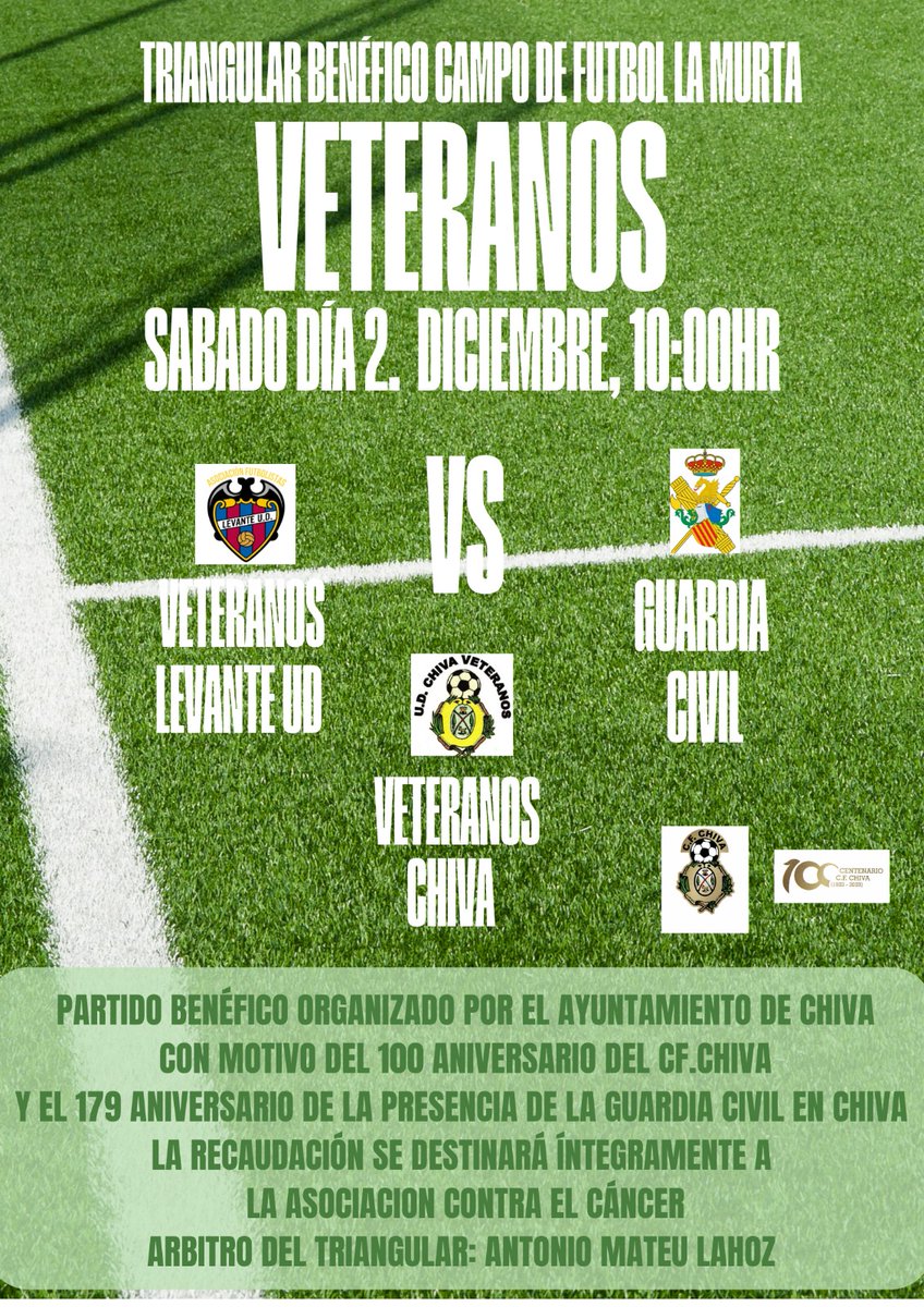 FEAFV's tweet photo. ⚽⚔ #DiaDeTriangular Benéfico en #Chiva con la Asociación de veteranos del @LevanteUD
#FutbolVeteranos
#FutbolSolidario
@LUDveteranos #AsociacionMiembroFEAFV
#AgendaDeportivaFEAFV https://t.co/i3k3by9kT6