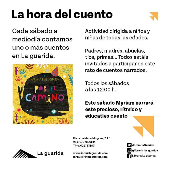 ¡Todo listo para La hora del cuento! 📖🤸‍♀️ 📔 Hoy disfrutaremos con Myriam de esta joyita de Mariana Ruiz Johnson. 《Por el camino》lo tiene todo: animales, ritmo, unas ilustraciones preciosas, números, comida y hasta una fiesta. ¡No os lo perdáis! 🥳 ¡Os esperamos! 📚