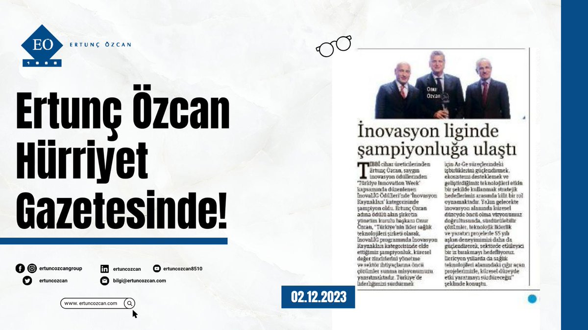 Ertunç Özcan Hürriyet Gazetesi’nde!
#inovalig 
#tim
#inovationweek2023 
#sampiyon
#ertuncozcansirketlergrubu 
#ertuncozcan 
#hurriyetgazetesi