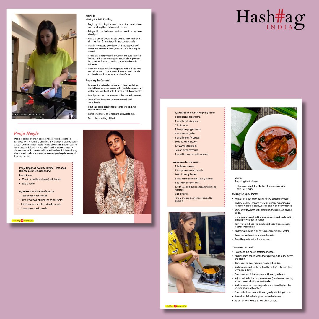🌟 Celebrity kitchen secrets unleashed! 🍽️✨ Uncover exclusive recipes from your favorite stars in our latest issue.  Pooja Hegde’s culinary preferences prioritize seafood, followed by mutton and chicken. She shares a chicken recipe despite seafood topping her list. #poojahegde