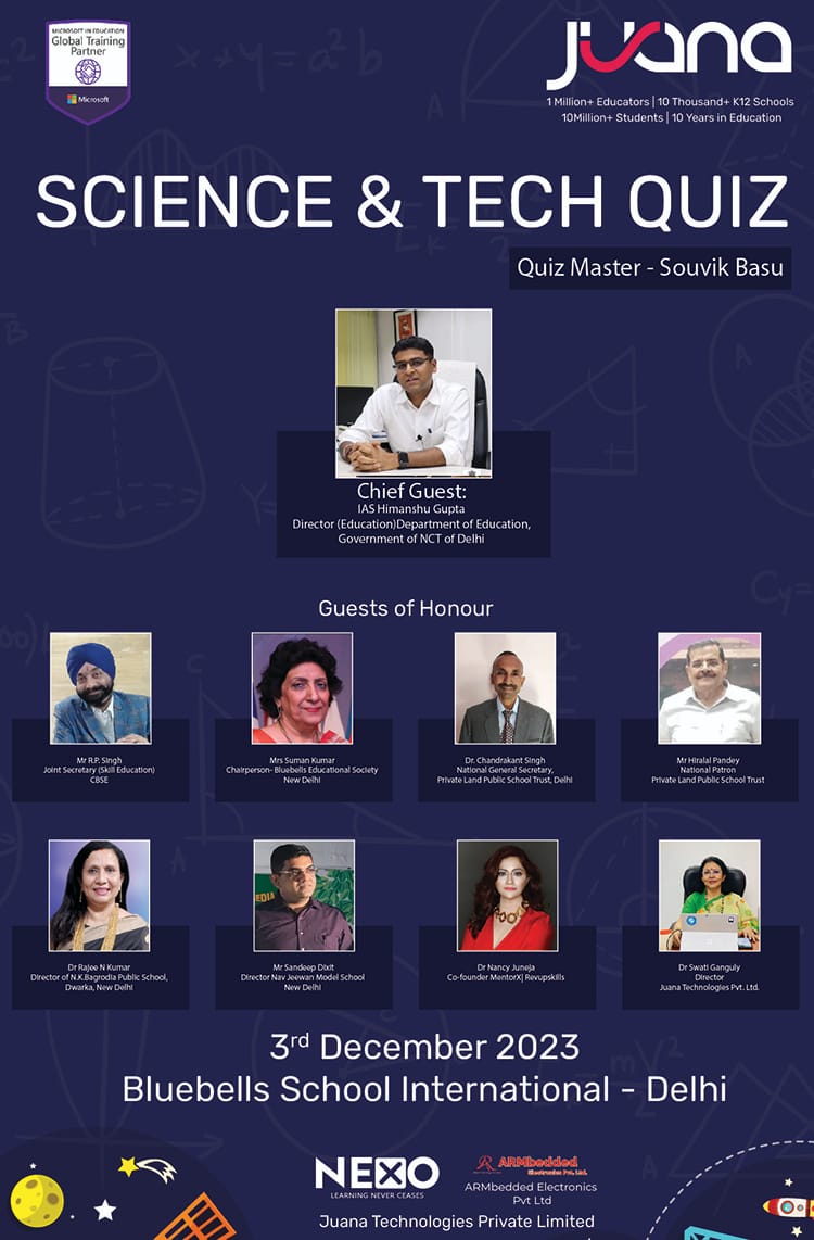 Exciting News! 🚀 Finals on 3rd December 2023 | Quiz Competition -"Science and Tech – Aryabhatta to Chandrayaan" for Grades 6th – 11th!
Total participating students: 2,500 from 100+ Delhi/NCR schools
🌟 #ScienceQuiz #STEMEducation #EducationMatters