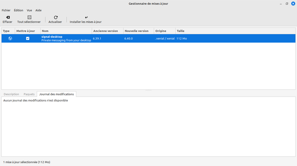 BlablaLinux's tweet photo. Pfff...
Le nombre de logiciels qui ne fournissent pas le journal des modifications lors d'une mise à jour 😡
C'est tout con, mais pour certain, ça a son importance.
Ici, c'est tombé sur #signaldesktop, mais il y en a tout plein. https://t.co/Sm0Df15nZc