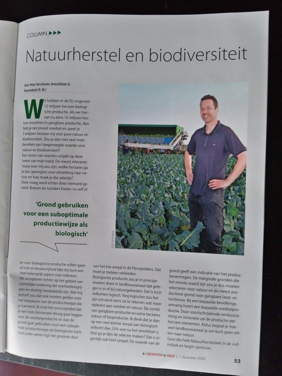 RdonkBroccoli's tweet photo. De tweet leidde tot een storm aan reacties. De column nav zou dat ook moeten doen. Het beleid van natuurherstel zit in het verkeerde spoor met het idee van suboptimaliseren van de productie. Daar gaat de netto milieubelasting niet van omlaag. https://t.co/6euz8UEi85