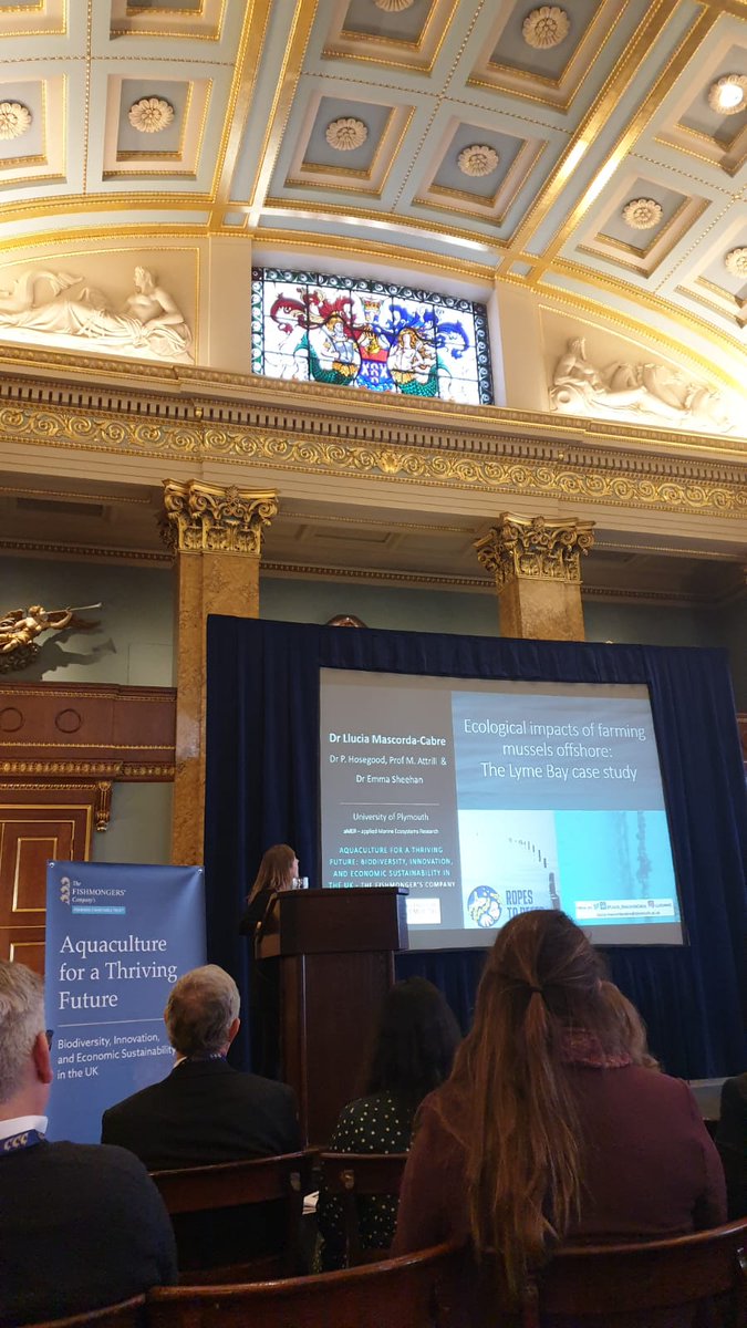 amyycartwright's tweet image. Interesting day @FishmongersCo hall on Thursday for the Aquaculture for a Thriving Future conference. @Dr_Emma_Sheehan &amp;amp; @LluciaMascorda presented our @DefraGovUK #RopestoReefs #FISP project, great to see so much enthusiasm for restorative aquaculture! @PlymUni  @aMER_MarineRes