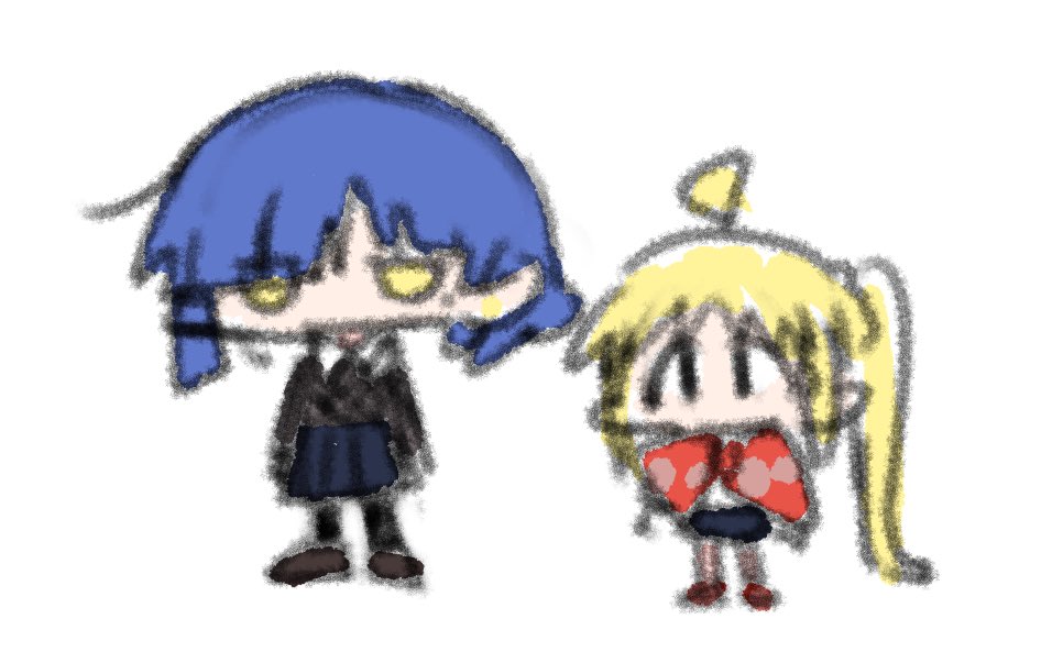 ijichi nijika ,yamada ryo 2girls multiple girls blonde hair blue hair skirt side ponytail mole under eye  illustration images