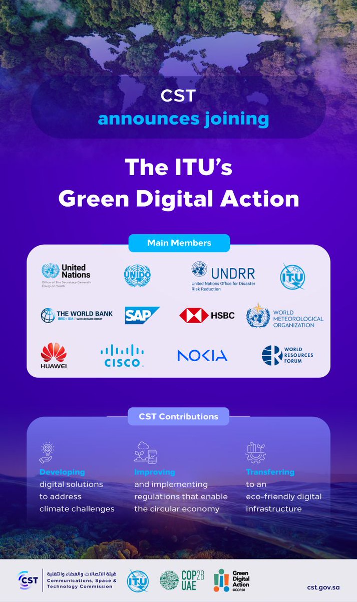 On the sidelines of #COP28, #CST announces joining the ITU’s #GreenDigitalAction buff.ly/46ECduP