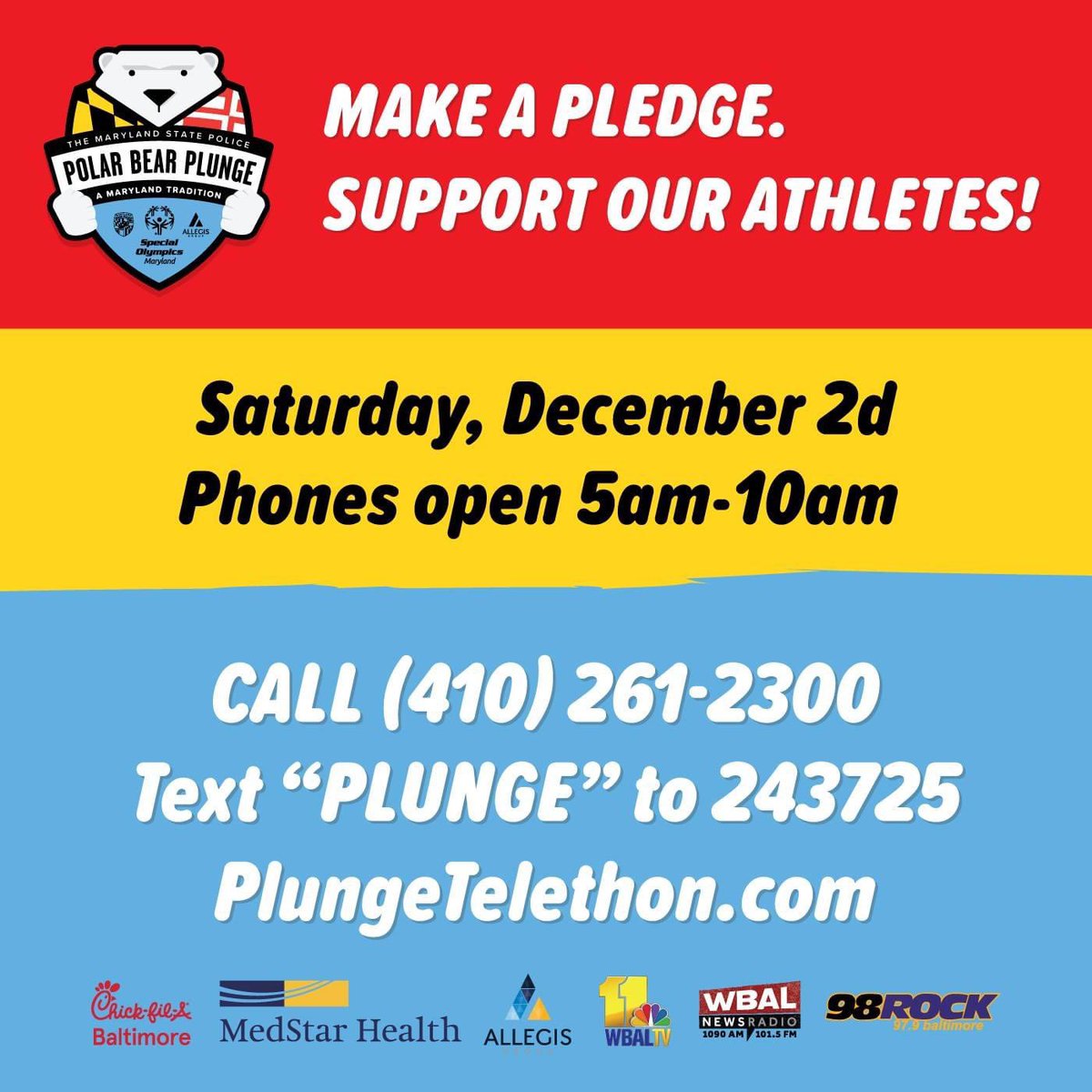 Plunge Telethon: Our phoneathon is from 5-10 a.m. Saturday! Call 410-261-2300 - Text 'PLUNGE' to 243725 - Go to PlungeTelethon.com.