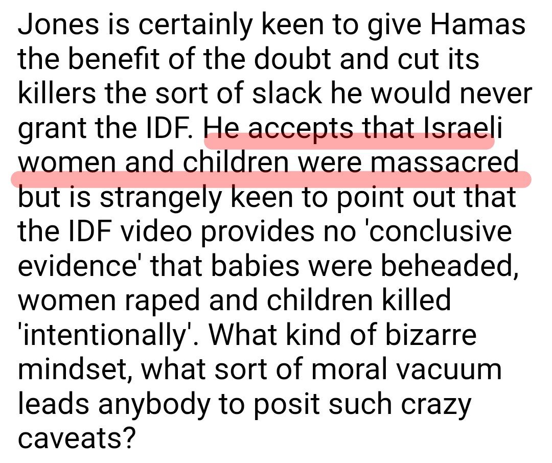 If you do that, here's what you find. Owen Jones says: several times that Hamas committed war crimes, that Hamas is evil, points to women and children being massacred and that it's actions left him ashen-faced, horrified, disgusted.