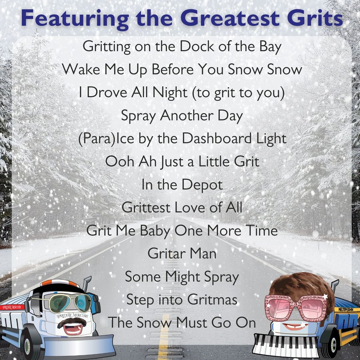 East_Riding's tweet photo. Our gritting team are likely to be out this weekend, so if you're staying home keeping warm, suggest some gritting themed tunes for our winter road trips!
Check out the ones we've already come up with and let us know what you want on the playlist of WOW That's What I Call Winter! https://t.co/C3dQqtE75k