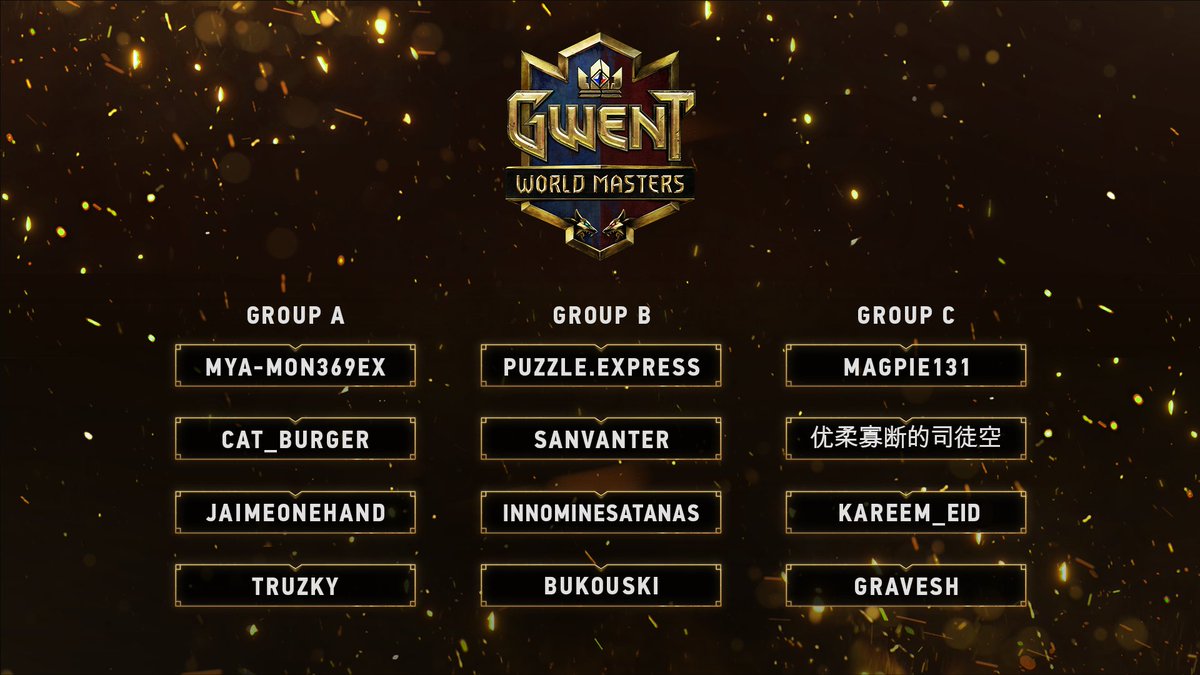 📢 It's time for the #WorldMasters Group Stage! The first two matches are starting soon (12 PM CET):

Mya-Mon369EX vs Cat_Burger
🔴 twitch.tv/missladyjay

优柔寡断的司徒空 vs Gravesh
🔴 twitch.tv/moshcraft

Full schedule with links to the streams: masters.playgwent.com/en/news/49552