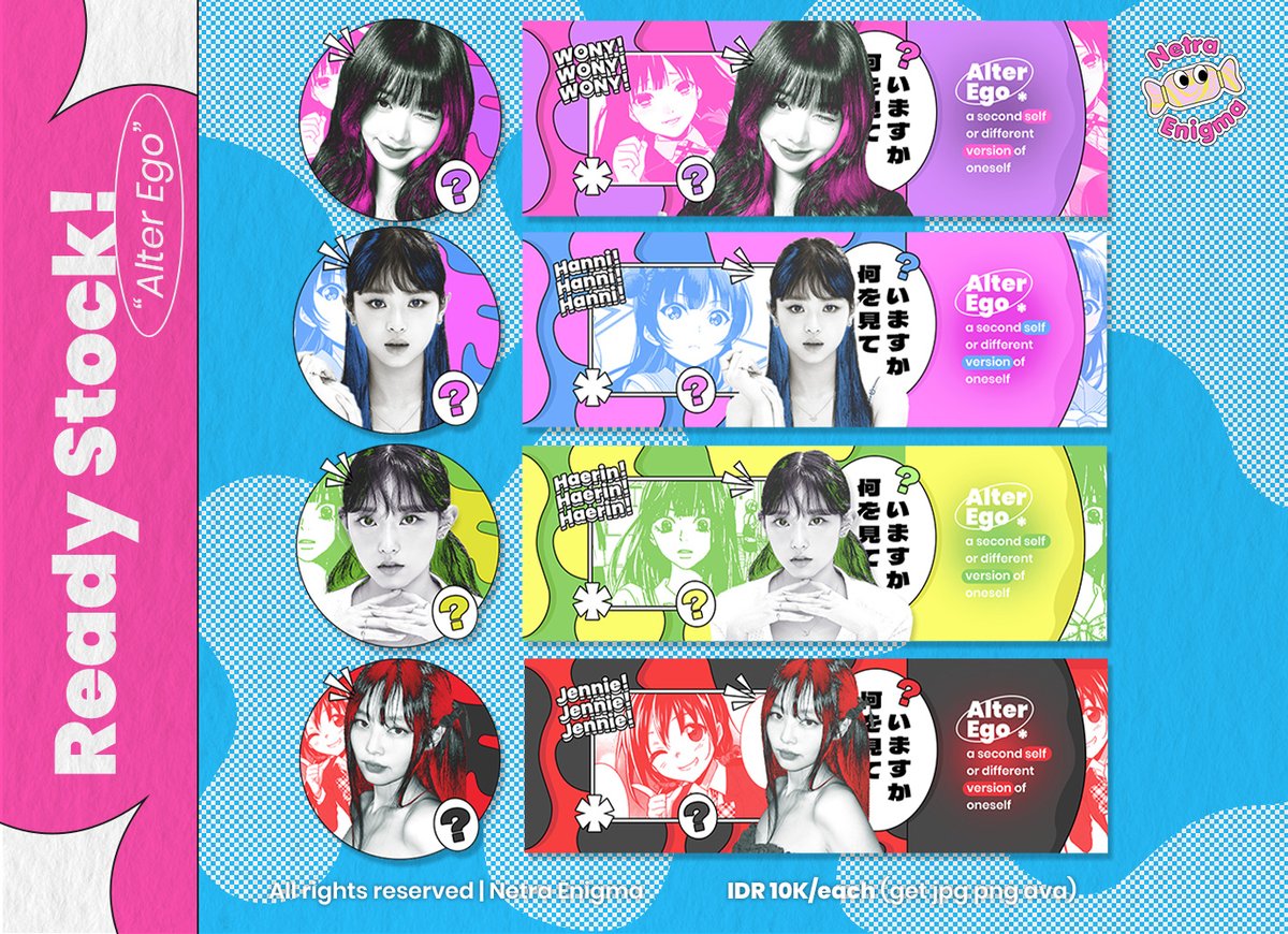 RT would be appreciated! <3

Halo, aku ada ready stock layout girl group untuk katalog aku yang judulnya "Alter Ego" ada Wonyoung, Hanni, Haerin, dan Jennie. Dengan 10K ajaaa🤩Bisa request juga loh. Jangan lupa mention sebelum dm ya, grab yours fast bestie!🏃

#zonaba #zonauang