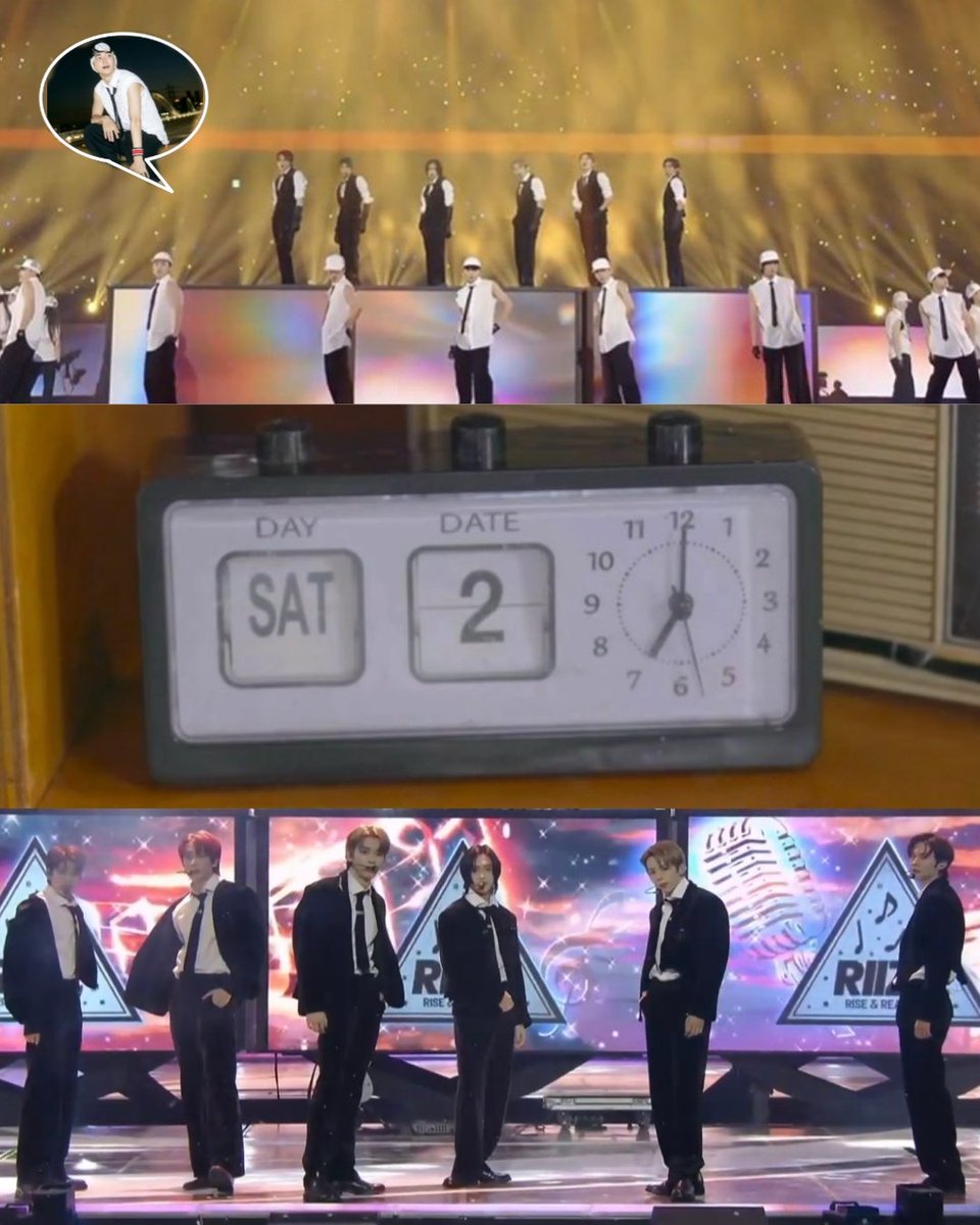 Things Happen in MMA 2023 : 

- the Backup Dancers Wearing Seunghan's Outfit while performing.
- The Clock Show 07:00 ( RIIZE 7 ) . 
- During Talk Saxy The Seunghan Part was His Vocals Only . 
- RIIZE left a Huge Gap After Their Legendary performance for Hani.