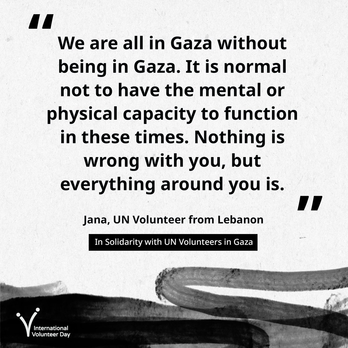 UNVArabStates's tweet photo. Standing in solidarity with UN Volunteers in #Gaza, UN Volunteer Jana from Lebanon shares a heartfelt message: "We are all in Gaza without being in Gaza. Our hearts and minds are there."
#IVD2023 #VolunteersInCrisis #MessageOfSolidarity https://t.co/6eoJuYtzwU