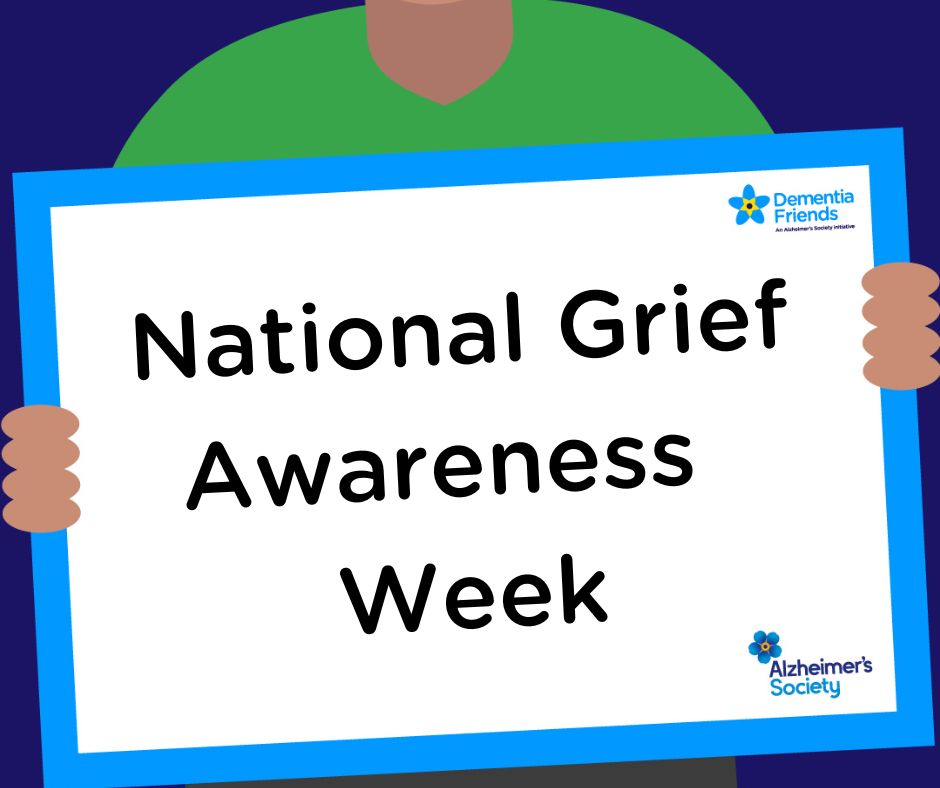 DementiaFriends's tweet photo. This week is #NationalGriefAwarenessWeek a week dedicated to raising awareness of the impact of grief &amp; loss on people's lives. 

When you are close to a person with dementia, you may both go through feelings of grief &amp; loss. 

Find out more here: https://t.co/NvLnJZ9Qn5 https://t.co/nj7hXimkCb