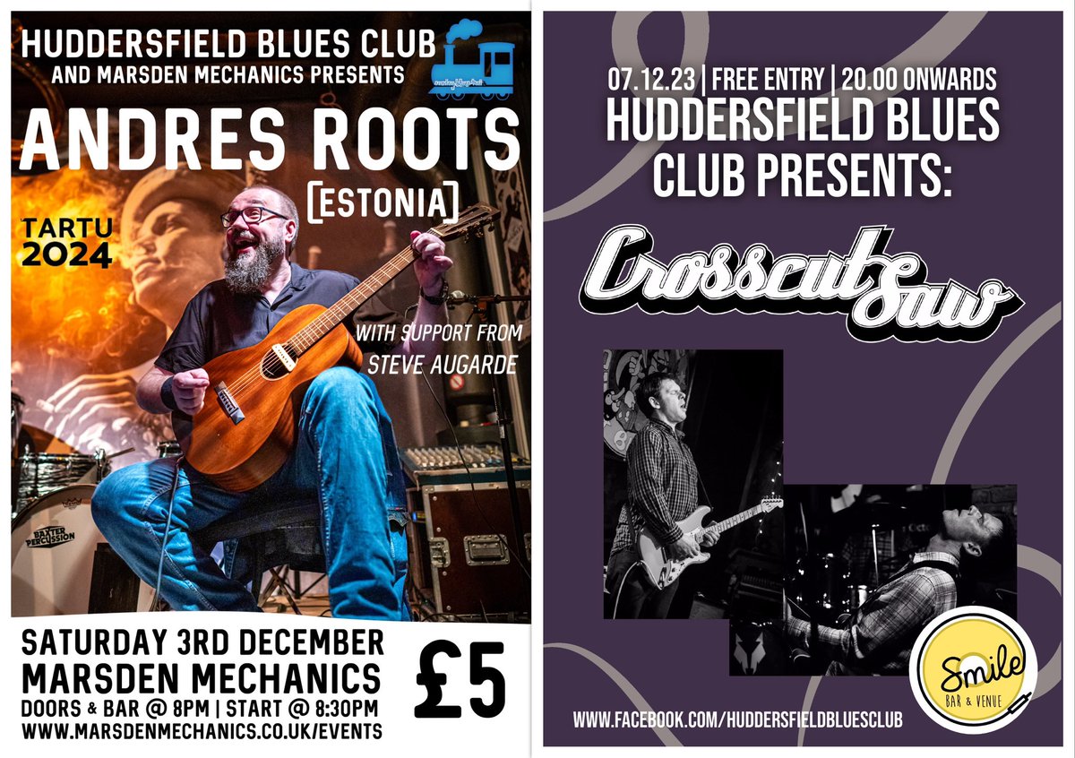 Prepare to be spoilt! SUNDAY Andres Roots at Marsden Mechanics / Sunday Blues Train THURSDAY Crosscut Saw at Smile Bar. Boooom 🔥 Andres is an ambassador of #Tartu2024 European City of Culture. Crosscut Saw smashed it at our Marsden Jazz Festival blues 3 dayer