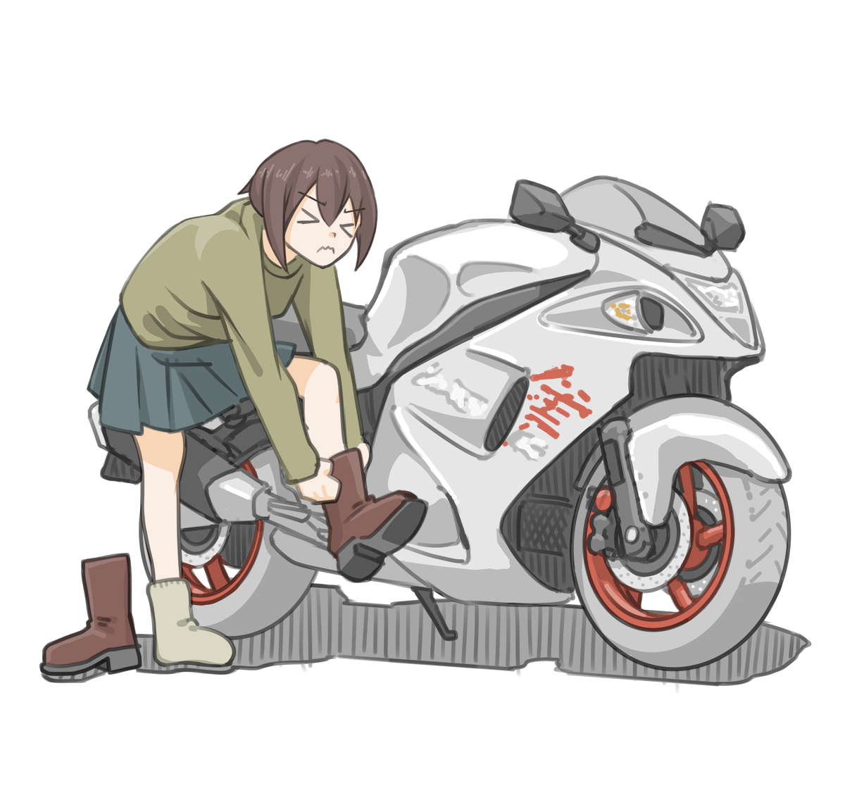 「靴下が厚すぎてライディングブーツが履けない女子です。 (スズキ GSX1300R」|きわみらい@バイクJKのイラスト描きのイラスト