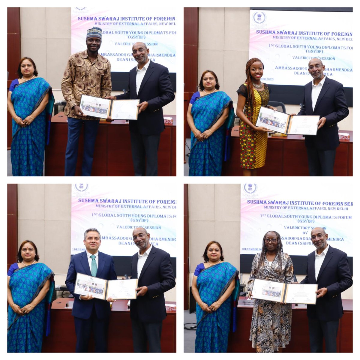 Dean, SSIFS @dhamugaddam chaired the Valedictory of the 1st Global South Young Diplomats Forum (20 Nov-01 Dec) and presented certificate of participation to the diplomats from 30 participating countries.