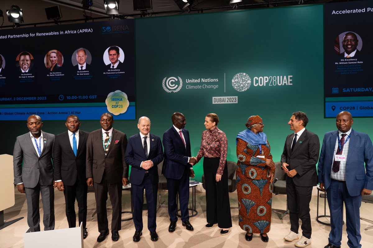 Statsmin's tweet photo. STM: ”Stort potentiale for vedvarende energi i Afrika. Som medstifter af APRA annoncerer jeg stolt 128 mio. kr. i dag til investeringer og teknisk assistance. Målet er bæredygtig fremgang og energiuafhængighed i afrikanske lande.” #COP28 https://t.co/Rk9O0K8G9O