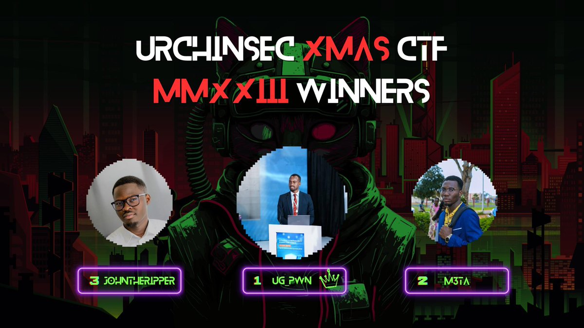 The CTF has ended today at 7AM EAT, congratulations to the winners and everybody who participated.

The winners of this ctf are:

1st winner <a href="/KhanzJoel/">Joel.</a> 
2nd winner <a href="/aaron_meta/">Meta aaron</a>
3rd winner <a href="/OoPrud/">guy</a> 

Thanks to the authors <a href="/_GolamRabbany/">Golam Rabbany</a> , <a href="/tahaafarooq/">Tahaa Farooq</a> ,<a href="/nicl4ssic/">nich0laus 🎭</a> and others

🥳🎊🎊