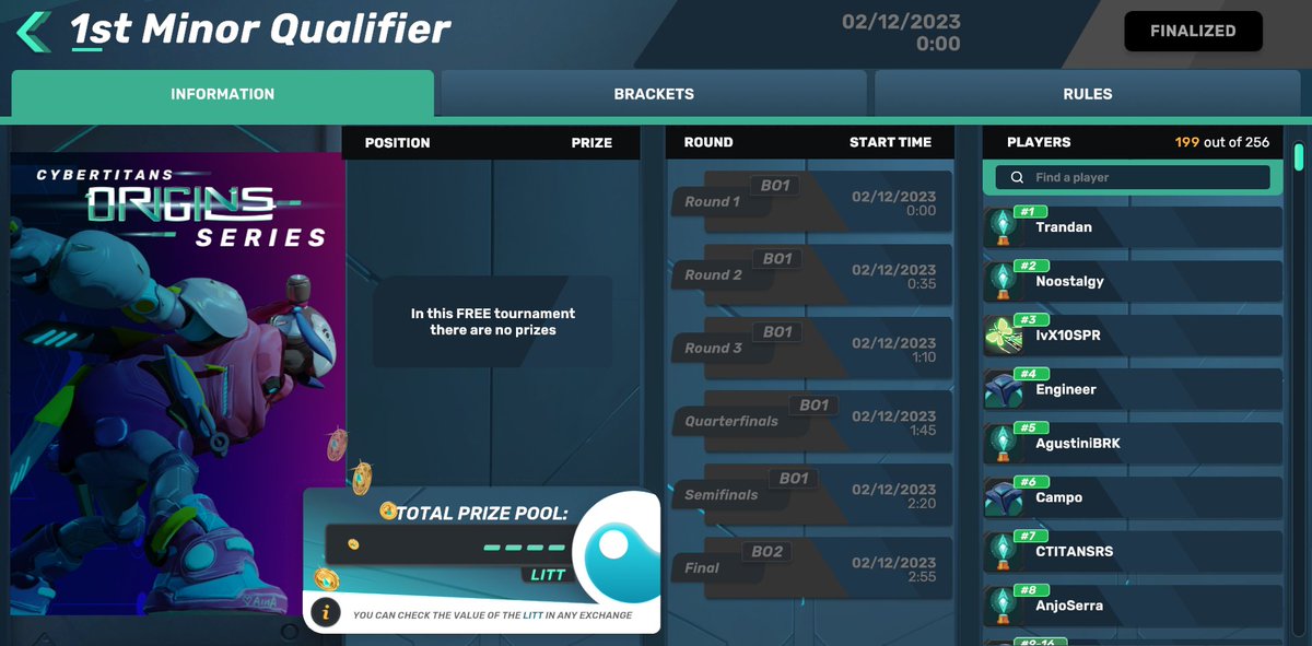 CyberTitansGame's tweet photo. The Satellite #1 for the #OriginsSeries 11th Minor qualified ONE player to the $3500 Tournament. Well played!

🎖️ #Trandan 🎖️
 
Congratulations! See you on Sunday, December 17th, at 5 pm CET 🥳