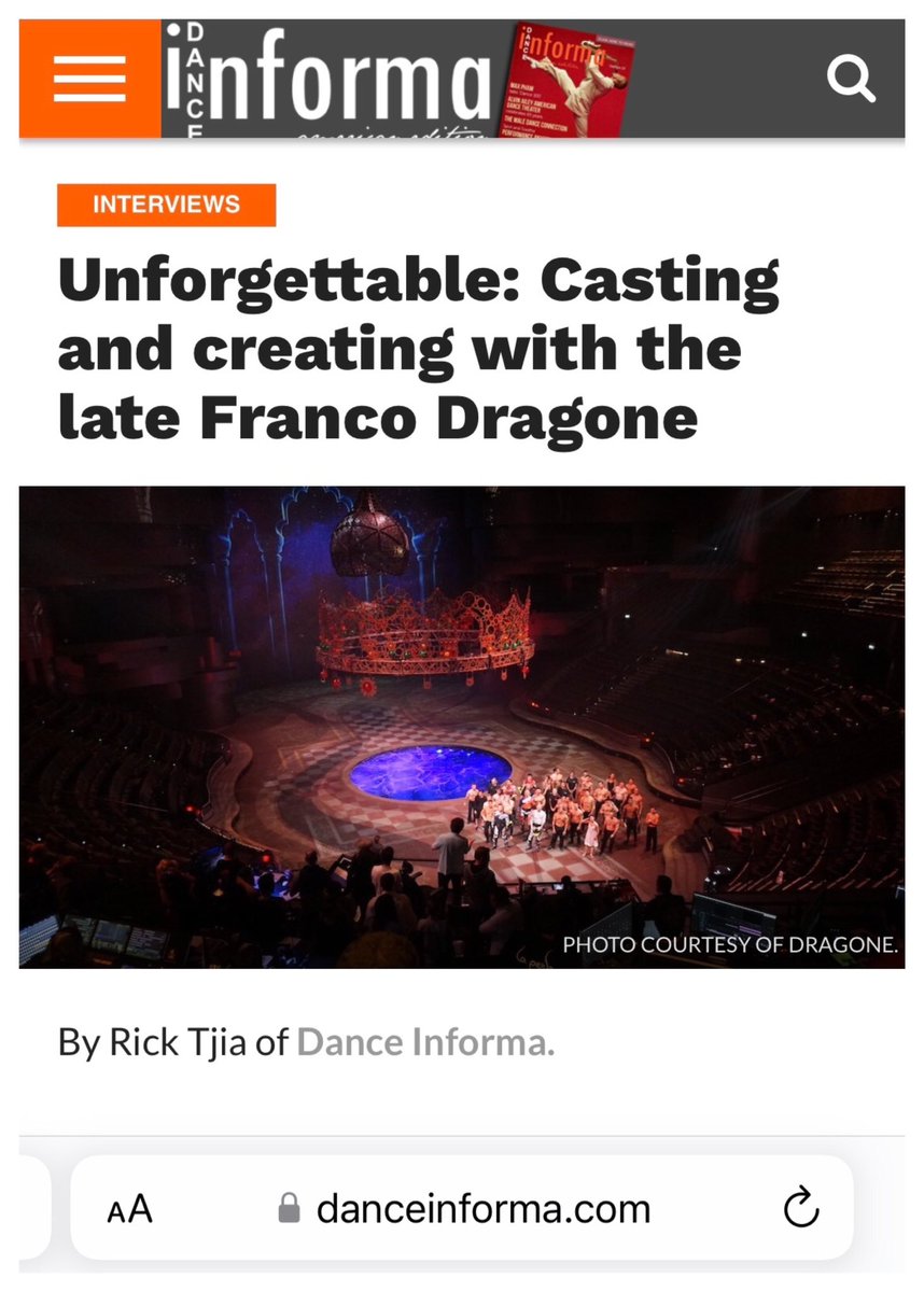 choreonline's tweet photo. Unforgettable: Casting and creating with the late Franco Dragone

By Rick Tjia of Dance Informa

Photo courtesy of DRAGONE

https://t.co/E84ZwI8jXL https://t.co/edflvsoGxS