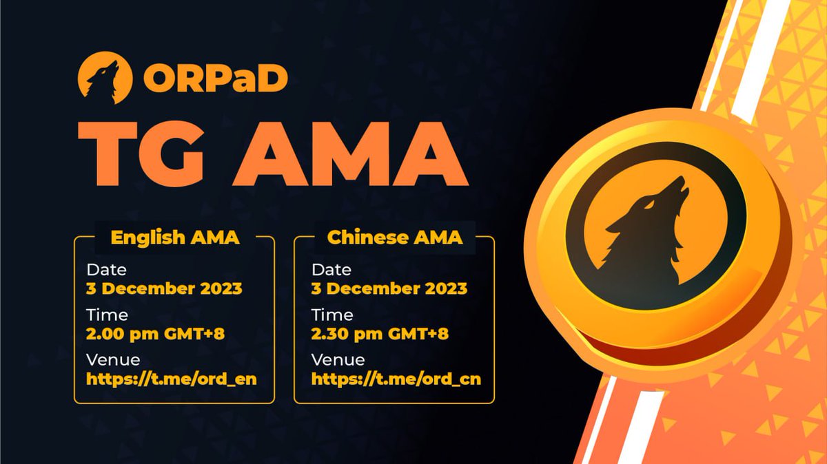 📢Good news! The plan has changed, and we'll be hosting two Telegram AMA sessions on 3 December 2023. Join our Telegram AMA and answer the quiz via the link below. Stand a chance to win some 🧧bonuses!🎁 Don't miss it! 🐺 Details: English AMA: 2.00pm GMT+8 Venue: