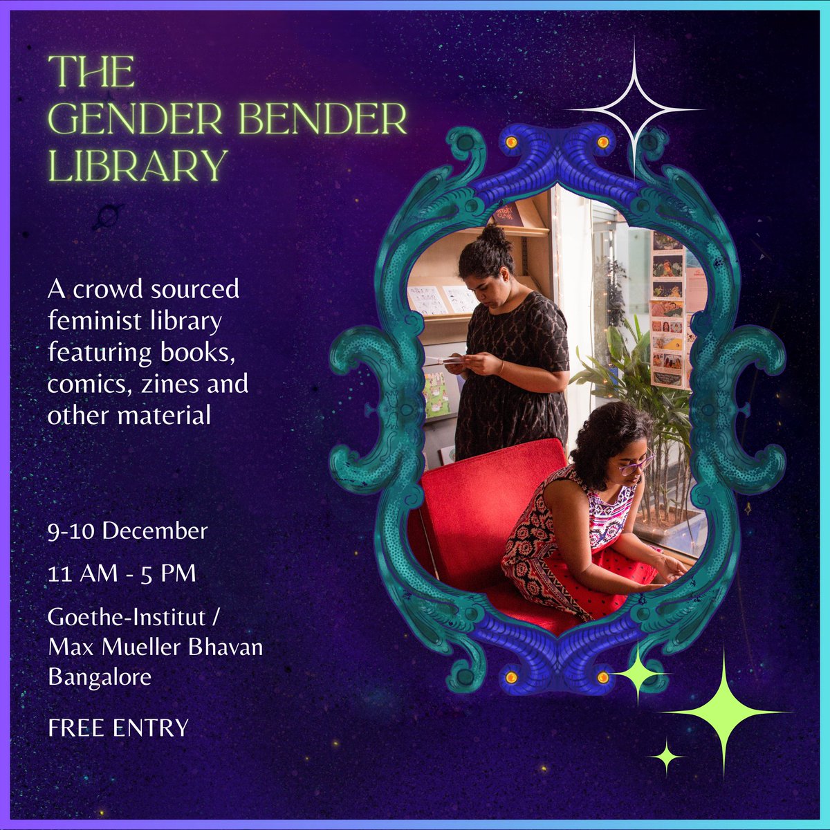 Introducing the Gender Bender Library- A crowd sourced feminist library featuring books, comics, zines and other material. Open all day for people to browse, read, listen to talks and discuss anything and everything to do with books and literature.