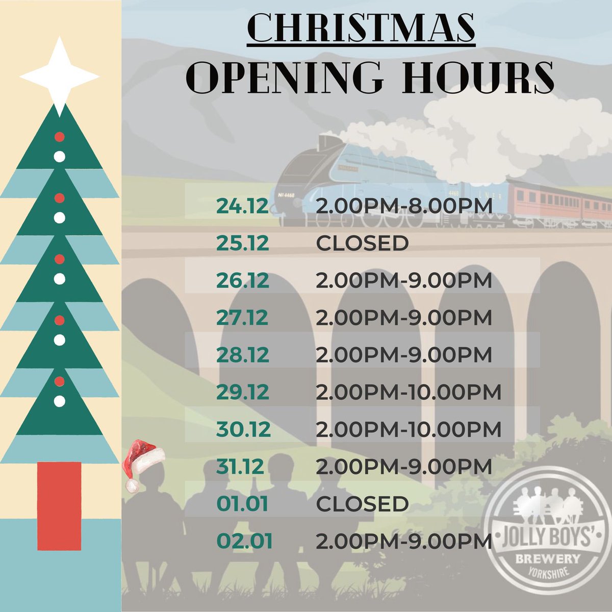 Our opening times for Christmas! Come and see us @arcade_jollytap @JollyTap 🎅🏼😃🍻 @WakefieldCamra @BarnsleyCAMRA