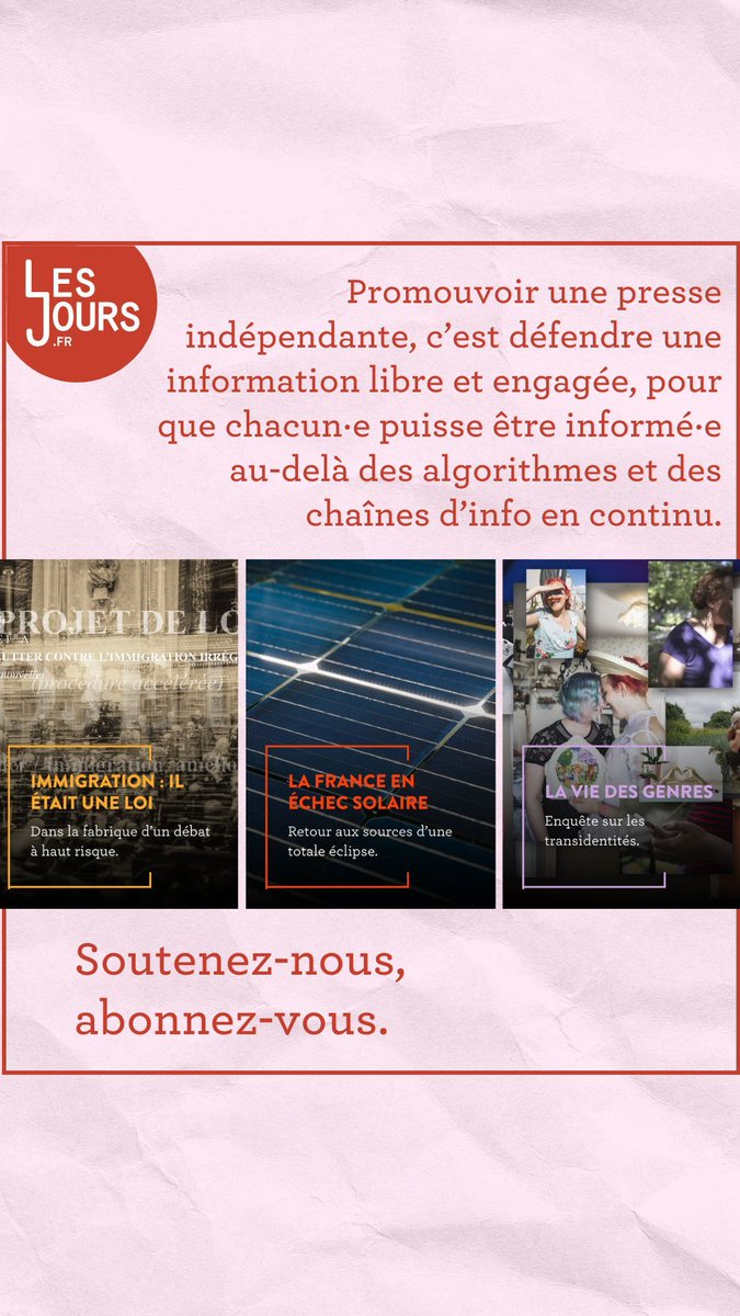 Lesjoursfr's tweet photo. 🔴 Plongez au cœur des sujets qui comptent vraiment avec nos séries et nos enquêtes approfondies qui vont au-delà des gros titres.
Abonnez-vous aux «Jours» pour 1€ le premier mois, sans engagement!
➡️ https://t.co/2YYMkhfijP https://t.co/7XLcnZB63r