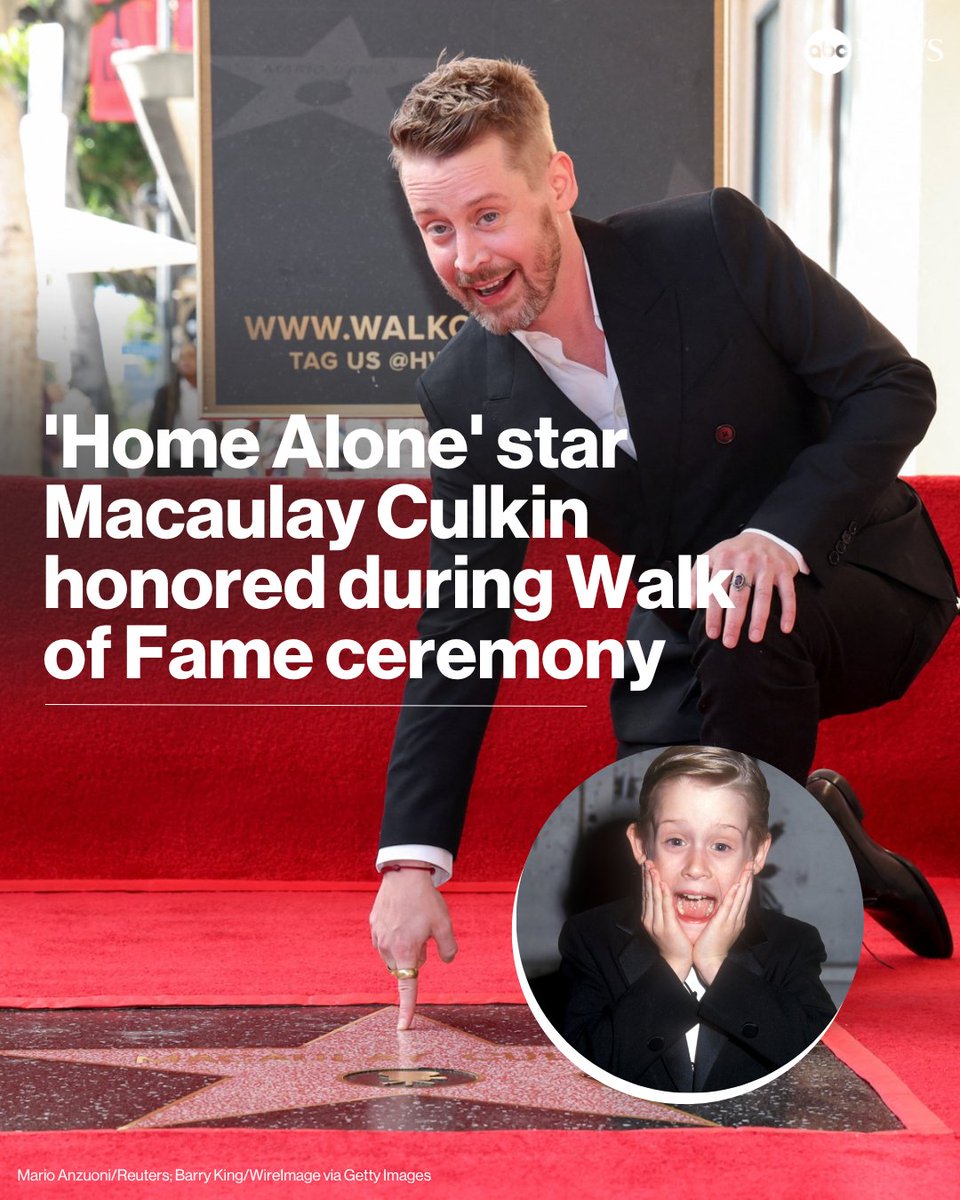 ABC's tweet image. Macaulay Culkin, known for his roles in "Home Alone," "Richie Rich," "My Girl" and more, now has a star on the Hollywood Walk of Fame. trib.al/ti6yoWa