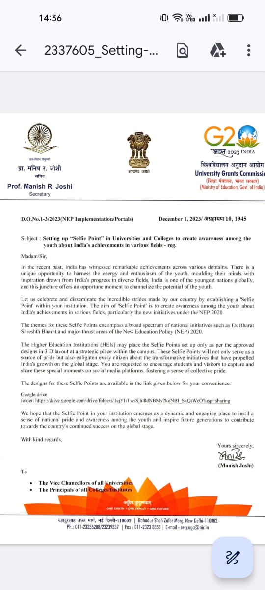 vikas_kumar_45's tweet photo. @ravishndtv The official UGC letter do not asks for setting up PM image. But other pictures are from national war memorial etc, where similar notices were circulated saying that these selfie points will spread awareness of achievements. Awareness or Modi advertisement on govt. funds!! https://t.co/HqF7mY1dGQ